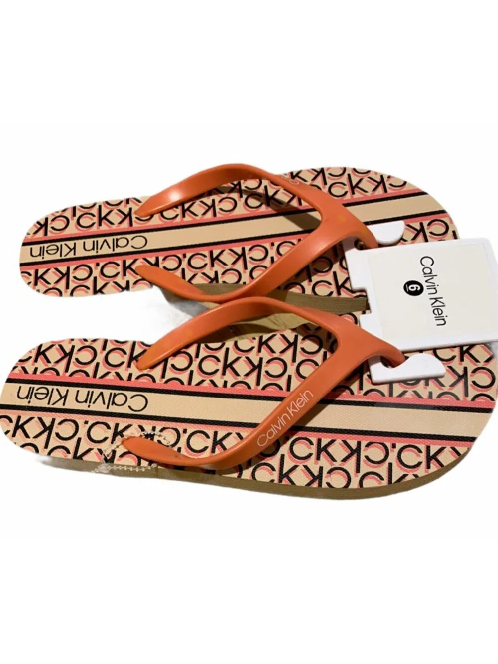 Calvin Klein Women Flip Flop Sashila Orange Coral Size 6